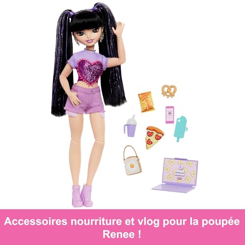 Barbie Poupée et Accessoires Équipe de Rêve Renee poupée Renee articulée aux Longs Cheveux Noirs 11 Accessoires vidéo et Nourriture HYC24 - vue 4