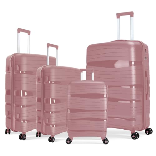 ARTREE Juego de 4 Maletas de Viaje Set   Maleta de Polipropileno con 4 Ruedas Giratorias y Cierre de Combinación (Rosa)