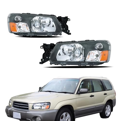 Thomletha Replacement for Subaru Forester 2003-2004 Headlight Assembly Halogen Black Left and Right Side Pair