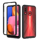 WJMWF Kompatibel mit Samsung Galaxy A20S Hülle [Displayschutzfolie] 360° Ganzkörper Stoßfest Transparent Handytasche Hybrid Flexible Soft TPU Silikon und Hard PC Schutzhülle-Schwarz