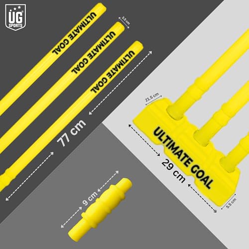 Image of UG Sports Strong Plastic Cricket Stumps Set with Base & Bails | Durable, Portable & Ideal Wickets for Practice, Match, and Training (Yellow)