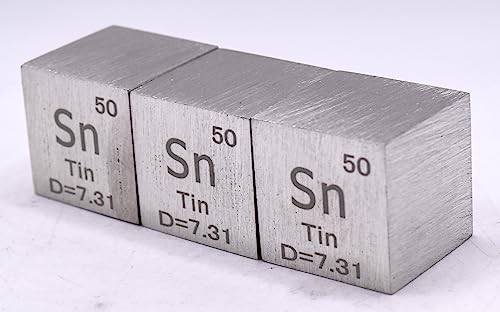Image of 1 inch 25.4mm Tin Stannum Metal Cube Sn up to 99.9% Pure Periodic Table Element Engraved Density Collection Science Education Display Block Cube + Acrylic Case Box - 1PC