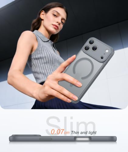 Image of FNTCASE for iPhone 17 Pro-Max Case: Translucent Gray Slim Cases Compatible with MagSafe, Full Camera Protection & Tempered Glass Protector, 14FT Military Grade Drop Tested, Matte Skin-Friendly Cover