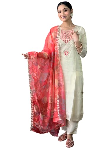 Kurti brodé ensemble pantalon dupatta vêtement de fête indien femme