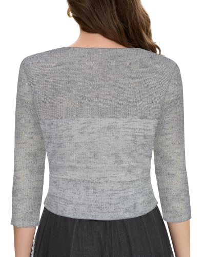 Image of Women Crop Cardigan Sheer Mesh Bolero Shrug for Dress Tie Front 3 /4 Sleeve Tops