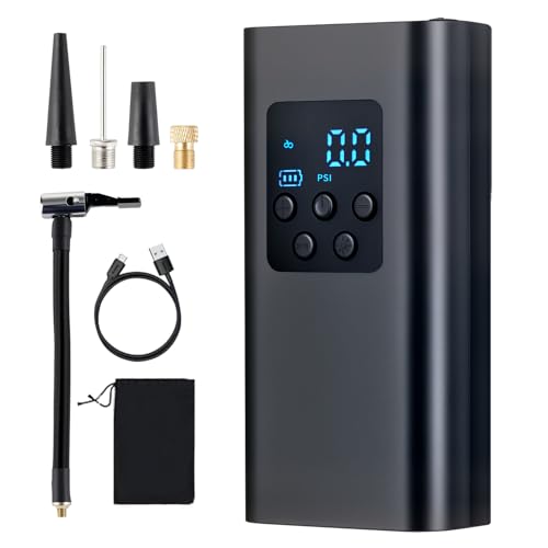 Image of Portable Tire Inflator: 150PSI Air Pump for Car Tires, 6000mAh Battery, 2X Faster, with Digital Pressure Gauge for Cars, Bikes, Motorcycles, Balls.