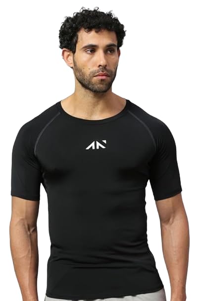 Men’s Compression Half Sleeve Gym T-Shirt Slim Fit Sportswear & Activewear Stretchable Moisture-Wicking Fabric Printed Workout Training Tee for Men Blue-image-29