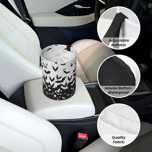 Image of Car Trash Bag Abstract Black Bat Waterproof Trash Small Car Can Portable Collapsible Car Garbage Can Hanging for Back Seat Floor or Hanging Headrest Car Decor Road Trip Essentials