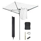 VonHaus 45m Rotary Washing Line – 4 Arm Outdoor Clothes Airer with Collapsible Umbrella System, 360° Rotary Airer, Line Tension Adjustment, 35mm Metal Ground Spike, Non-Slip Clothesline, Weatherproof