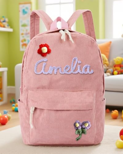 Custom Corduroy Backpack for Kids Toddler Personalized Backpack for Girls Boys Custom Bookbag School Backpacks - Main Image