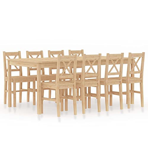 Vetnasa Conjunto de Comedor 9 Piezas Madera de Pino Mobiliario, Conjuntos de Muebles, Conjuntos de Muebles para cocinas y comedores Marrón 58,25 KG