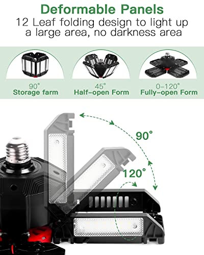 Dexnump Led Garage Light 180W Deformable Led Shop Lights For Garage Super Bright 18000Lm 6500K With 12 Adjustable Panels E26/E27 Garage Lights Ceiling Led For Warehouse Shop Basement Barn Workshop #TOP3