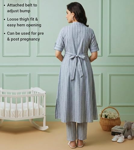 Image of DUMMY SHAPE Feeding Dresses for Women Full Set | Cotton Blend Maternity Kurta Pant Suit with Dual Nursing Zippers, Side Pocket to Pre & Post Pregnancy | Mom to Be Gifts