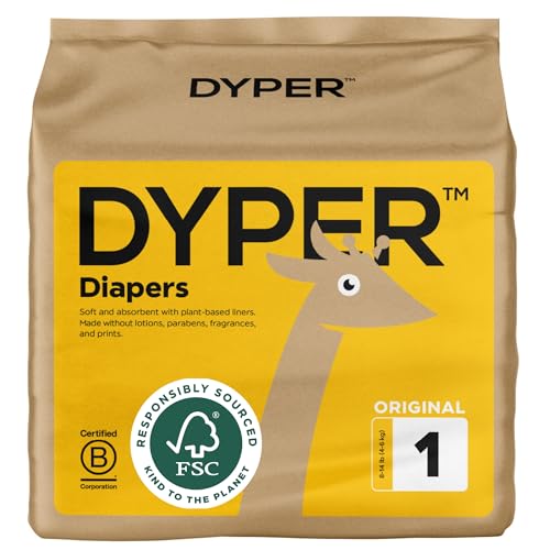 DYPER Viscose from Bamboo Baby Diapers Size 1 | Honest Ingredients | Cloth Alternative | Day &amp; Overnight | Made with Plant-Based* Materials | Hypoallergenic