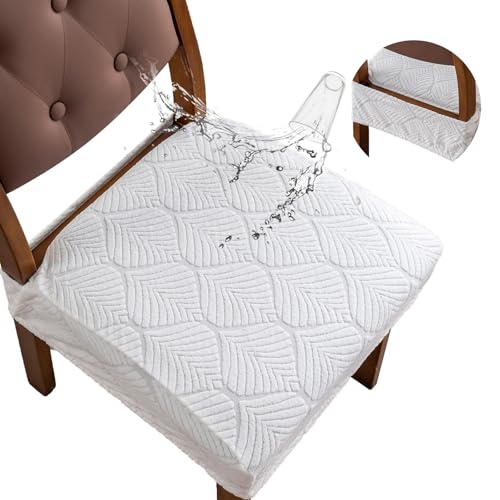 YUEANG Waterproof Stretch Dining Chair Seat Covers, Set of 6 White
