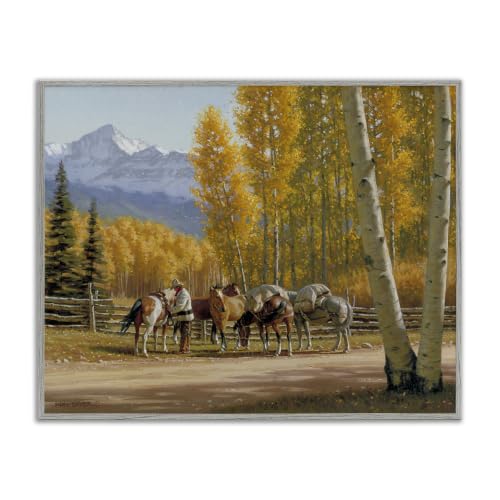 Rustic Horses Farm Foliage Landscape, 24 x 30 Inch Framed Giclée Print