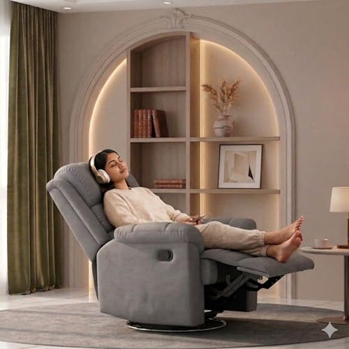 Image of Solis Royale 1 Seater Recliner Sofa Chair | Manual Recliner Lounge Sofa Chairs for Relaxing | Comfortable Cushioned | Living Room Bedroom Home, Office (Luxe-Nap - Grey, Luxe-Nap - Fabric)