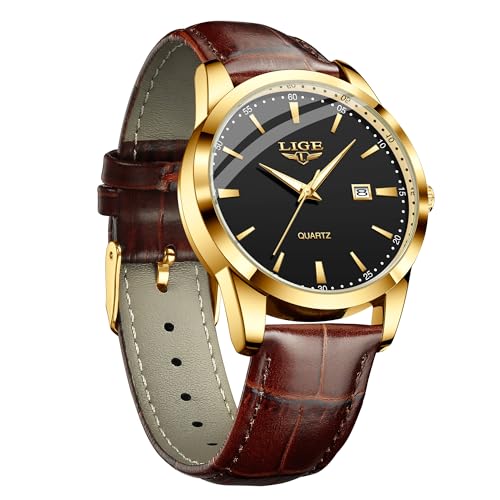 Image of LIGE Fashion Mans Wristwatch Date Luminous Dress Watch for Man Stylish Waterproof Quartz Wrist Watch Stylish Leather Watches for Men