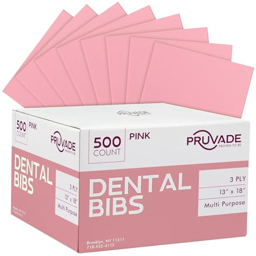 Dental Bibs - 500 Pack Adult Disposable Bibs 3-Ply for Dentist, Eating, Tattooing - 13" x 18" Waterproof Medical Sheets for Piercing, Tattoo Table Station, Nail Techs, Patient Hygiene - Pink