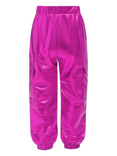 FEESHOW Metallic Cargo Pants for Girls Boys Hip Hop Dance Multi-Pocket Active Joggers Pants Sweatpants4