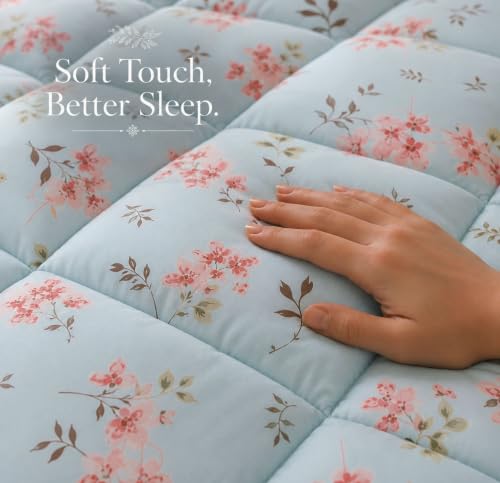 Image of HOMEKART 220 GSM Reversible Microfiber AC Comforter /Duvets for Mild Winter | All Season Single Size 3 Layered Quilted Blanket for Single Bed (230 cm x 150 cm,Pink Leaf)