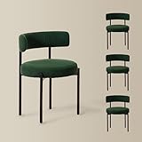 Boucle Dining Chairs Set of 4, Green Dining Chairs with Upholstered Seat and Round Back, Mid-Century Modern Kitchen Chairs for Dining Room, Restaurant