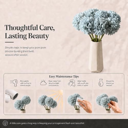 Image of Mandy's 12pcs Artificial Blue Ball Chrysanthemum Flowers