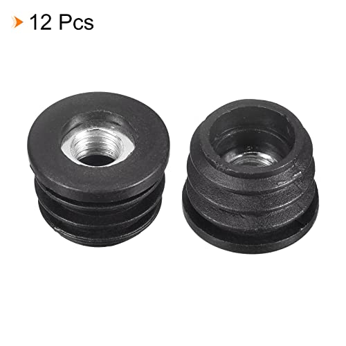 Image of uxcell 12Pcs Inserts for Round Tubes with M8 Thread, for 22mm /0.87 inch OD Round Tube, Round Black Plastic Plug Caster Insert Chair End Caps Furniture Leg Plug