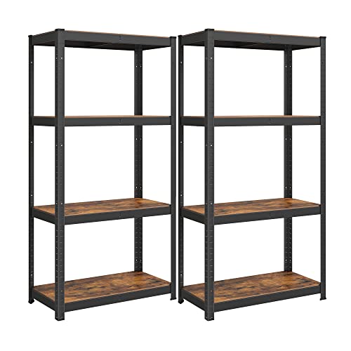 SONGMICS Lot de 2, Étagère de Rangement à 4 Niveaux, 40 x 80 x 160 cm, Capacité 520 kg, Planches Réglables, Style Industriel, pour Cuisine, Salon, Marron...