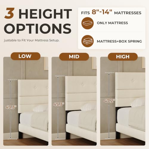 Queen Size Bed Frame with Linen Fabric Headboard, Adjustable…