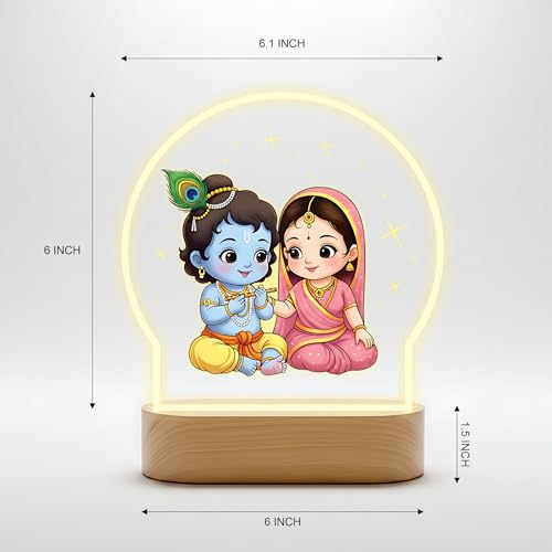 Image of Giftplease Radha Krishna LED night light spiritual home decor gift Janmashtami mandir decoration puja room office desk cute religious anniversary housewarming birthday devotional warm light GL 18