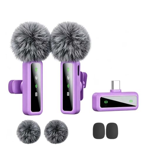 Image of Wireless Lavalier Microphone for iPhone - iPad, Android Phone Computer, Mini Microphone for Live Streaming, Video Recording, Outdoor or Indoor Interviews, YouTube, TikTok, Vlog (Purple)