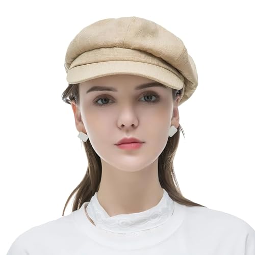 PivotWing Mütze Damen Atmungsaktiv Bequem Schirmmütze Damen Weich Alltagstauglich Baskenmütze Baumwoll Leinen Ballonmütze Lässig Mode Schiebermütze Vintage Barett Newsboy Cap Beret, Schwarz 56