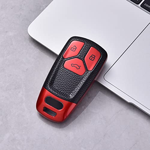 Image of ELOHEI for Audi Key Fob Cover, Premium Soft TPU 360 Degree Full Protection Key Case Accessories Compatible with Audi A4 Q7 Q5 TT A3 A6 SQ5 R8 S5 Smart Key(Leather Red)