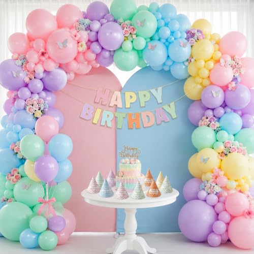 Image of Party Propz Pastel Happy Birthday Decoration Kit - 65 Pcs, Multicolor Balloons for Birthday, Birthday Decoration Items, Pastel Birthday Cap, Birthday Banner for Boys & Girls (Cardstock)