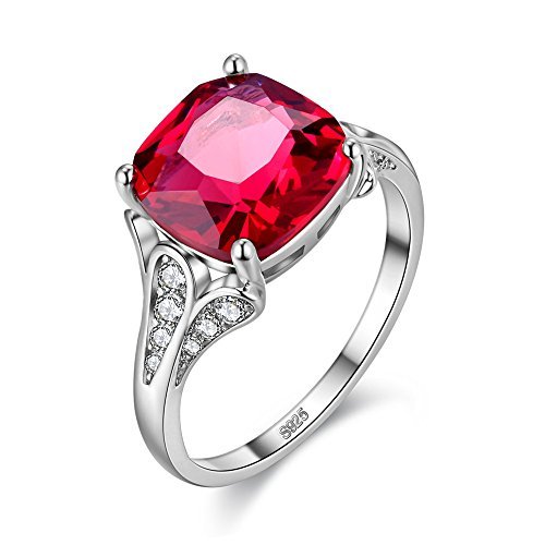 Women 10mm Created Red Ruby Garnet Halo Silver Color Engagement Wedding Rings for Women Fashion Jewelry Y146-2D