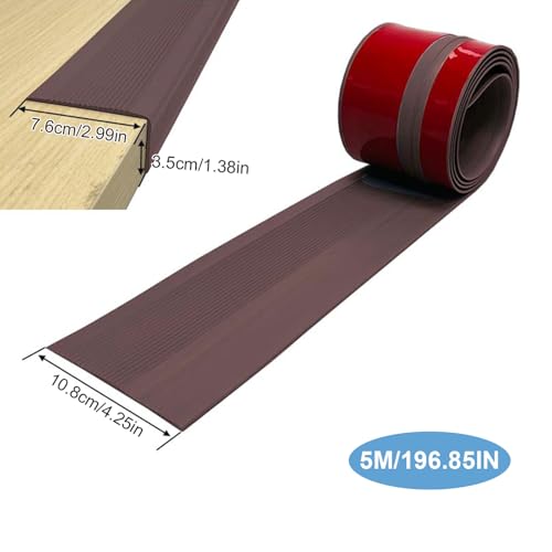 Treppenkantenprofil, 2M/5M Selbstklebend PVC Treppenkanten-Schutzprofil, Wasserdicht Rutschfest L-Form Treppenkantenschutz, für Außen- und Innenbereich (Braun, 5m X 10.8cm)