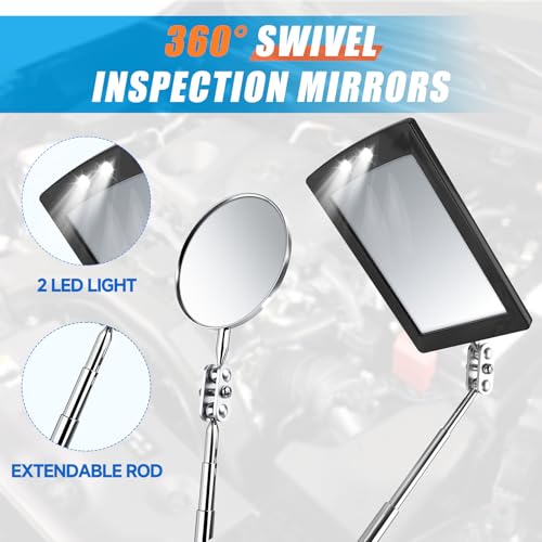 5 PCS Magnetic Pickup Tool Set, 1lb & 15lb Pick Up Rod, Magnetic Flashlight Pickup Tool, Round and Square 360 Swivel Adjustable Inspection Mirror, Mens Gifts for Him, Birthday Gifts for Men Women Dad — view 5