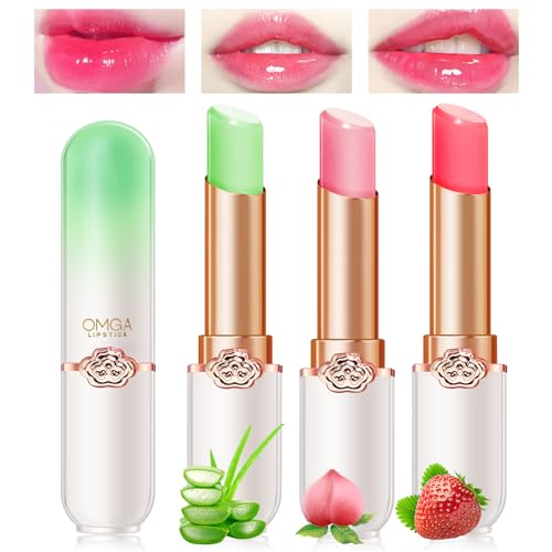 Likesing 3 Piezas Pintalabios Magico Labial Cambia Color PH Labiales Aloe Vera Barra de Labios Permanente Bálsamo Labial Hidratante Lip Tint Gloss Brillo Labios Lapiz Kit Regalo Maquillaje Mujeres