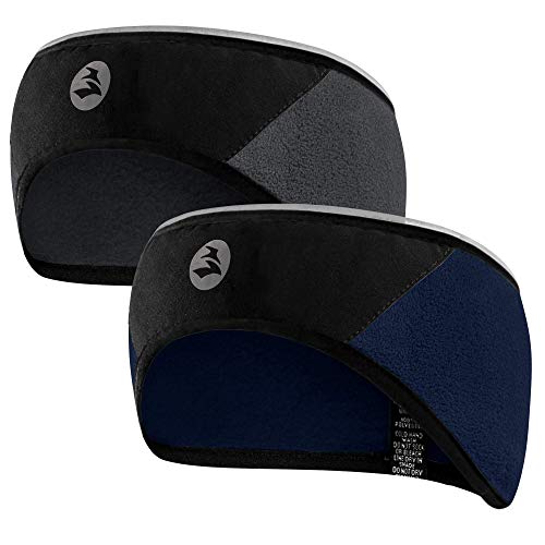 EMPIRELION Running Windproof Fleece Headband 360º Reflective Thermal Ear Warmer/Muffs 2 Pack for Men Women (Dark Gray+Navy Blue)