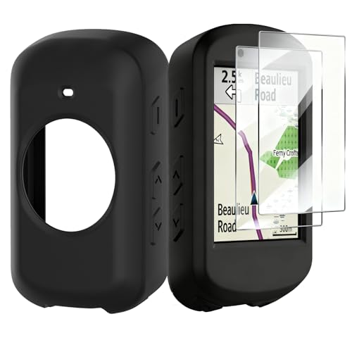 Buoluoioir Funda para Garmin Edge 530 + 2 Películas, Funda de Silicona Suave Antigolpes para GPS Bicicleta Ciclismo Touring, Protección Completa de Carcasa para Garmin Edge 530, Negro