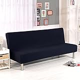 Stretch Futon Cover Armless Sofa Slipcover Foldable Sofa Bed Covers with Elastic Bottom, Machine Washable (Black)