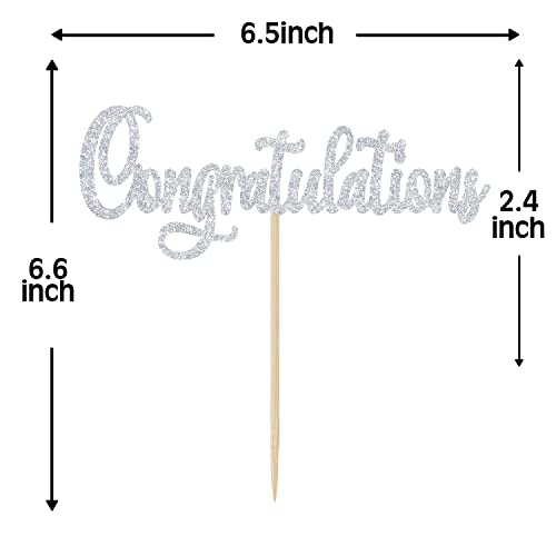 Congratulations Cake Topper, Class Of 2023 Cake Decorations, Graduation/Congrats New Job Pregnant/Baby Shower Party Decorations Silver Glitter #TOP4