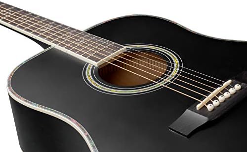 Winzz Gitary akustyczne w pełnym rozmiarze, gitara ludowa 4/4 dla początkujących dorosłych, gitara akustyczna ze stalowymi strunami, czarna (100 cm)