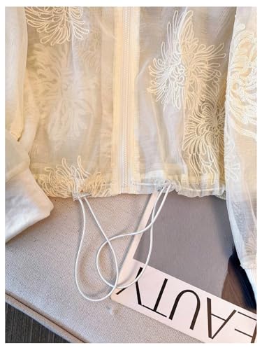 GORGLITTER Women's Light Jackets Floral Embroidery Zip Up Bomber Jackets Sheer Casual Long Sleeve Coats4