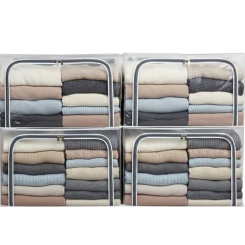 Image of RENVA 10PCS polycotton Clothes Storage Organizer Bins, Foldable Storage Bins-Cloth Steel Frame Storage Box with Foldable Clear Window & Reinforced Handles 50 * 40 * 30CM. (Transparent, 66L-10)