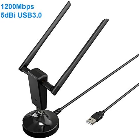 USB WiFi Adapter Wireless 1200Mbps USB 3.0 Dual Band 5GHz 867Mbps/2.4GHz 300Mbps 2 X 5dBi Network Antennas for Desktop PC