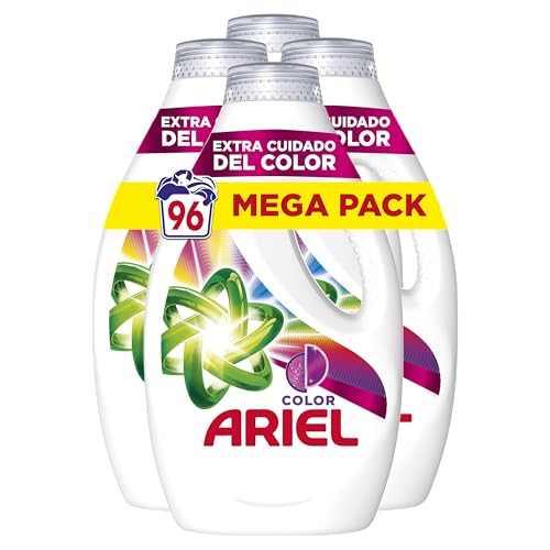 Ariel Detergente Lavadora Liquido 96 Lavados (4x24), Color, Jabon Cuidado Extra del Color, Limpieza Mejorada con la Tecnologia de limpieza en Ciclos Frios