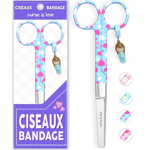 Mayo Ciseaux infirmiere, ciseaux infirmier bout rond | infirmiere accessoires avec motifs uniques à pansement compressif | lames aiguisées inox | idéal trousse de...