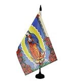 AZ FLAG - Bandiera da tavolo Notre Dame de Guadaloupe Rosa 21x14 cm - Piccola bandiera messicana da ufficio 100% poliestere con asta di 25 cm e base in plastica nera